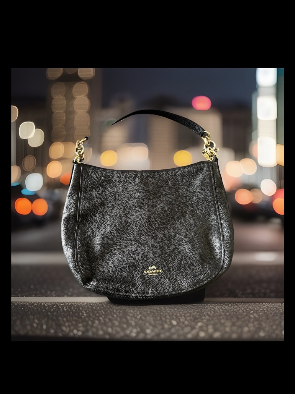 Coach Black Pebbled Leather Shoulder Bag with Gold Hardware